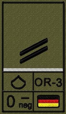 Bundeswehr Rangabzeichen mit NATO Rangcode und Blutgruppe, Obergefreiter OA