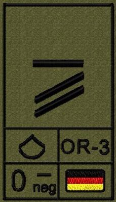 Bundeswehr Rangabzeichen mit NATO Rangcode und Blutgruppe, Heer, Obergefreiter UA
