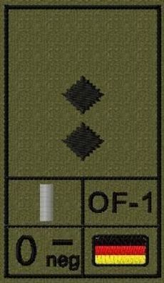 Bundeswehr Rangabzeichen mit NATO Rangcode und Blutgruppe, Heer, Oberleutnant