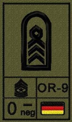 Bundeswehr Rangabzeichen mit NATO Rangcode und Blutgruppe, Heer, Oberstabsfeldwebel