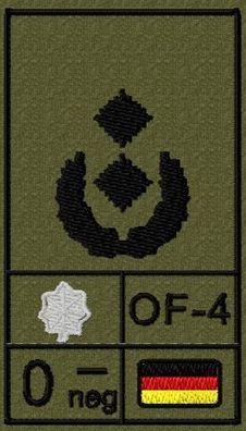 Bundeswehr Rangabzeichen mit NATO Rangcode und Blutgruppe, Heer, Oberstleutnant