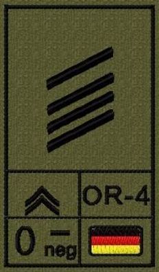 Bundeswehr Rangabzeichen mit NATO Rangcode und Blutgruppe, Heer, Stabsgefreiter