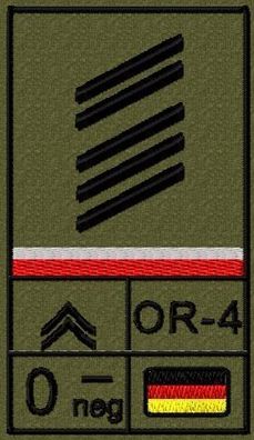 Bundeswehr Rangabzeichen Klett, Hochrote Litze, Blutgruppe, Oberstabsgefreiter OA