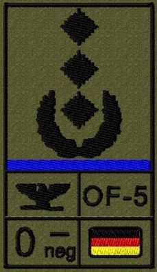Bundeswehr Rangabzeichen Klett, Mittelblaue Litze, Blutgruppe, Oberst