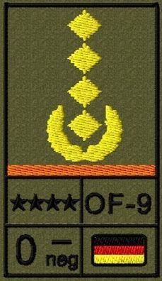 Bundeswehr Rangabzeichen Klett, Orange Litze, Blutgruppe, General