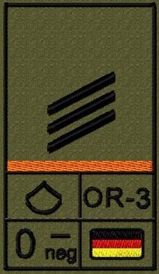 Bundeswehr Rangabzeichen Klett, Orange Litze, Blutgruppe, Hauptgefreiter