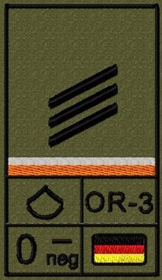 Bundeswehr Rangabzeichen Klett, Orange Litze, Blutgruppe, Hauptgefreiter OA