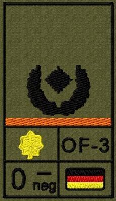 Bundeswehr Rangabzeichen Klett, Orange Litze, Blutgruppe, Major