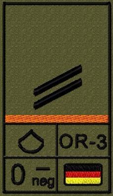Bundeswehr Rangabzeichen Klett, Orange Litze, Blutgruppe, Obergefreiter