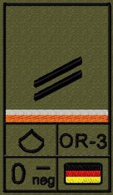 Bundeswehr Rangabzeichen Klett, Orange Litze, Blutgruppe, Obergefreiter OA