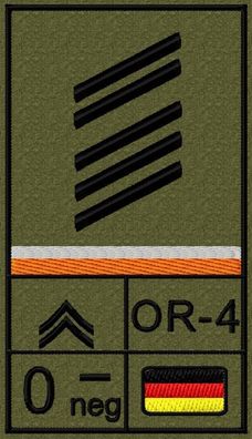 Bundeswehr Rangabzeichen Klett, Orange Litze, Blutgruppe, Oberstabsgefreiter OA