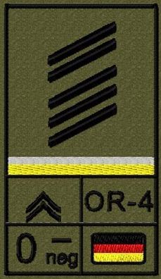 Bundeswehr Rangabzeichen Klett, Zitronengelbe Litze, Blutgruppe, Oberstabsgefr. OA