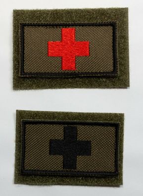 Patch: "Rotes Kreuz", auf oliv 5x3 cm, zwei Varianten