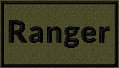 Patch "Ranger" mit Schwarzer Schrift auf oliven Hintergrund