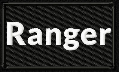 Patch "Ranger" mit weißer Schrift auf schwarzem Hintergrund