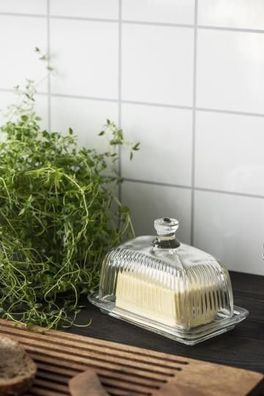 Wunderschöne Butterdose Valeria aus Glas, Handknauf, Landhaus Stil