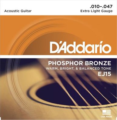 D'Addario EJ15 Phosphor Bronze - extra light (010-047) - Saiten für Westerngitarre
