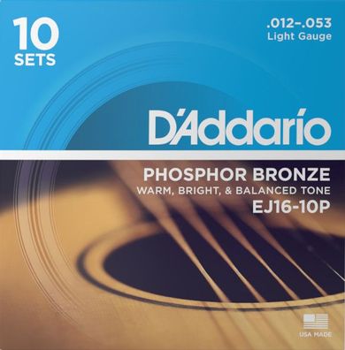 D'Addario EJ16-10P Phosphor Bronze - light (012-052) - 10-er Pack