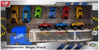 Autotransporter Mega Truck 1:30 Jungen Blau 14-Teilig