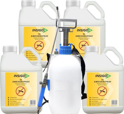 INSIGO 4x5L + 5L Sprüher Ameisenspray Ameisenmittel Ameisengift gegen Ameisen Abwehr