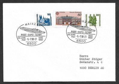 Schiffspost BRD 500 Jahre Post Post Expo Schiff Stempel Mainz 5.7.90