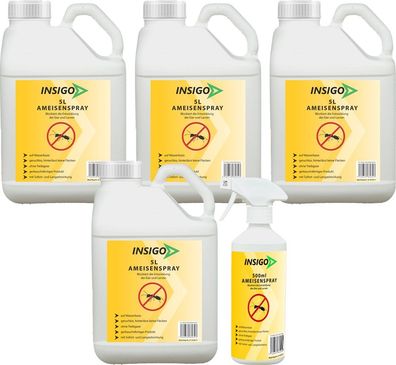 INSIGO 4x5L + 500ml Ameisenspray Ameisenmittel Ameisengift gegen Ameisen Bekämpfung