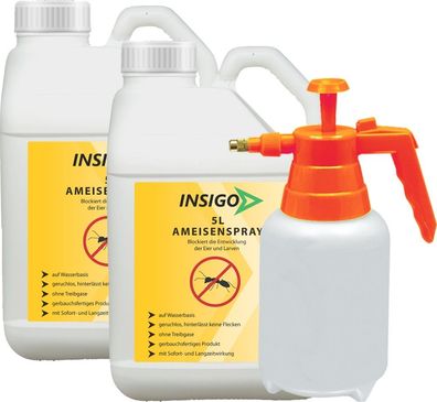 INSIGO 2x5L + 2L Sprüher Ameisenspray Ameisenmittel Ameisengift gegen Ameisen Abwehr