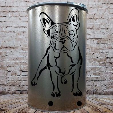 Feuertonne Französische Bulldogge neues 200 L. Metallfass Ölfass Garten Feuerstelle