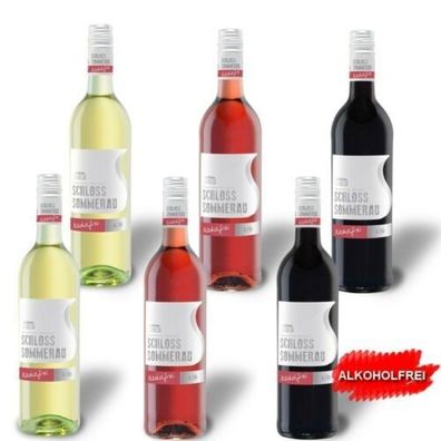 6 x 75 cl Alkoholfreier Wein 2x Weiss 2x Rose 2x Rot <0,5% vol Schloss Sommerau