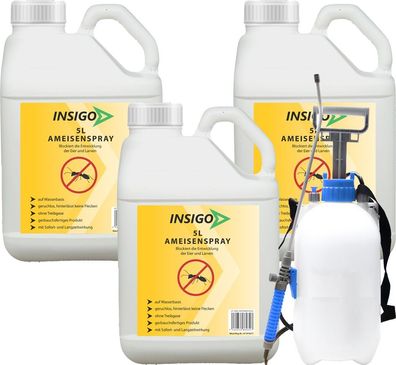 INSIGO 3x5L + 5L Sprüher Ameisenspray Ameisenmittel Ameisengift gegen Ameisen Abwehr