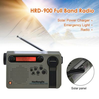 Notfall Solar Handkurbel Radio Am / Fm Led Sos Alarm Taschenlampe Ladegerät &Usb