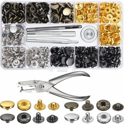 127 Set Metall Druckknopf Druckknöpfe Button Snaps Knöpfe Fastener Leder + Zangen