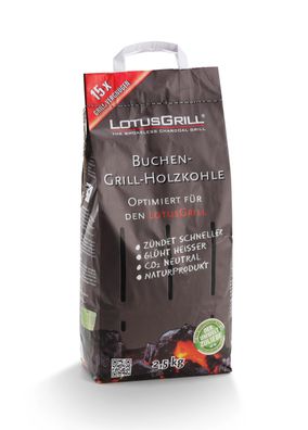 LotusGrill Buchen-Holzkohle 2,5 kg! Speziell entwickelt für den raucharmen Holzkoh...