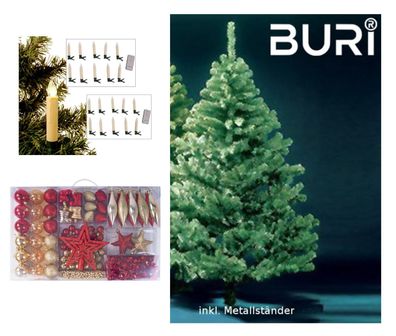 BURI® Weihnachtsbaum 180cm mit Weihnachtsbaumschmuck und Christbaumkerzen