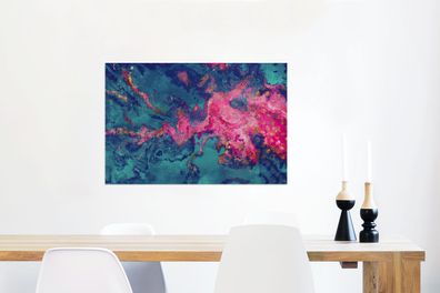 Glasbilder - 60x40 cm - Marmor - Farbe - Rosa - Blau (Gr. 60x40 cm)