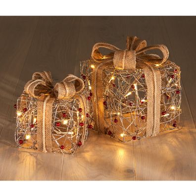 LED-Geschenkbox rotgold klein Weihnachtsdeko Geschenkpäckchen Schleife Tischdeko