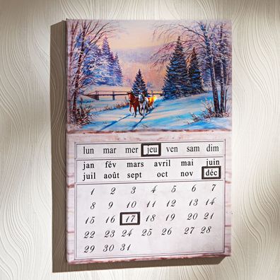 Ewiger LED-Kalender Winterlandschaft französisch Dauerkalender Wandkalender
