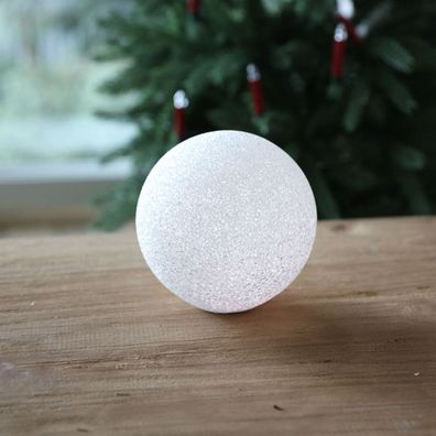 LED-Deko-Schneeball 8cm warmweiß Lichtkugel Weihnachtsdeko Winterdeko Tischdeko