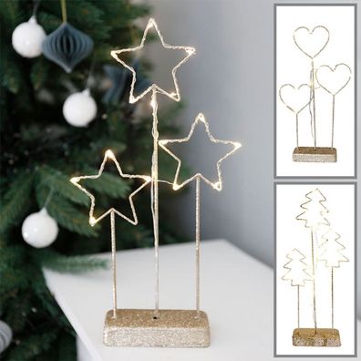 Weihnachtliche LED-Drahtdeko mit 15 warmweißen Lichtern Gold/ Glitzer