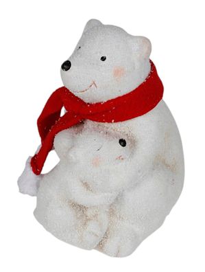 Deko-Figur Eisbär mit rotem Schal und Kind Weihnachtsdeko Tierfigur Tischdeko