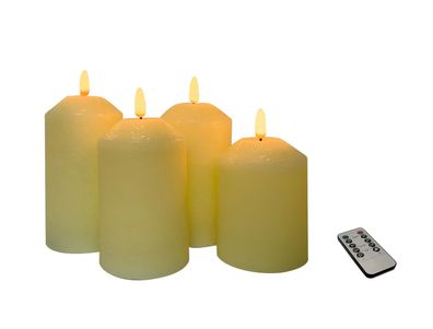 LED-Kerzen 4er-Set Echtwachs 10/12/13/14 cm Stumpenkerzen mit Flackerlicht