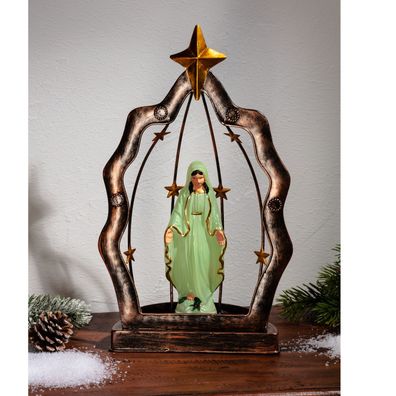 Leuchtende Madonna Weihnachtsdeko 30cm Maria Figur im Metall Rahmen Schutzpatronin