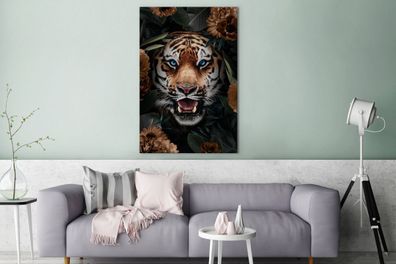 Leinwandbilder - 90x140 cm - Tiger - Blumen - Braun (Gr. 90x140 cm)