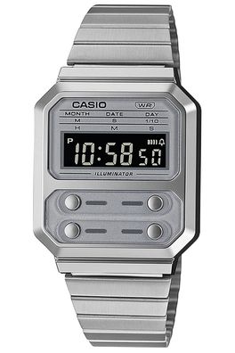 Casio F Vintage Edgy Armbanduhr Silberfarben A100WE-7BE