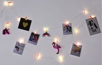 LED Foto-Lichterkette mit bunten Klammern Fotoleine Bilderhalter Fotoclips Deko