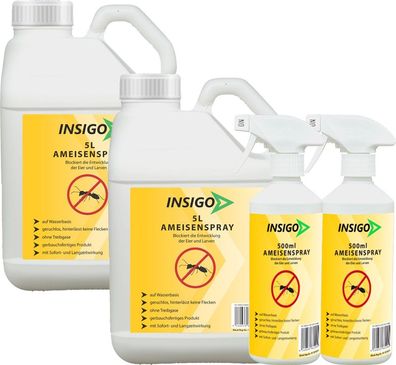 INSIGO 2x5L + 2x500ml Ameisenspray Ameisenmittel Ameisengift gegen Ameisen Bekämpfung