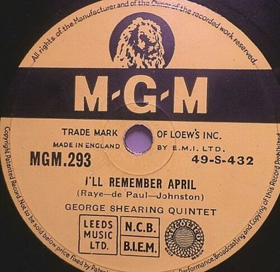 George Shearing Quintet "Jumping With Symphony Sid / I´ll Remember April" 1950
