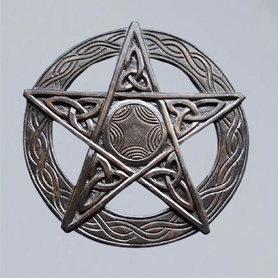 Pentagramm geschnitzt groß Holz 34 cm Handarbeit Relief Ornament Wandhänger