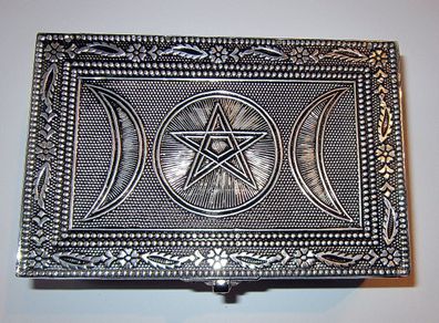 Kästchen TRIPLE MOON Pentagramm Metall Samt 15 x 9,5 x 6 cm Döschen Schatulle
