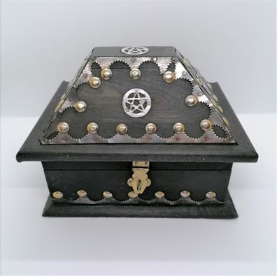 Kästchen Pentagramm antik Holz Metall 18,5 x 13,5 x 13,5 cm Handgearbeitet
